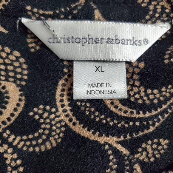 Christopher & Banks Women’s Black Tan Print Button Blouse Long Sleeve XL - Picture 3 of 6